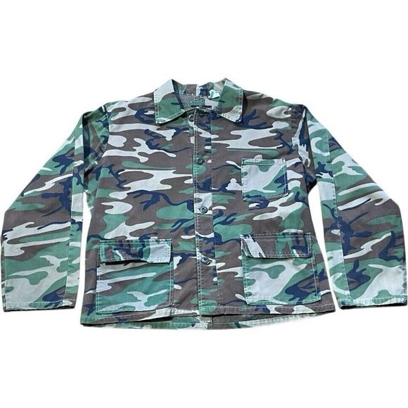 1980s K-Mart Camouflage Men Sz Large Camo Army Military Button Shirt Vintage - Picture 1 of 5
